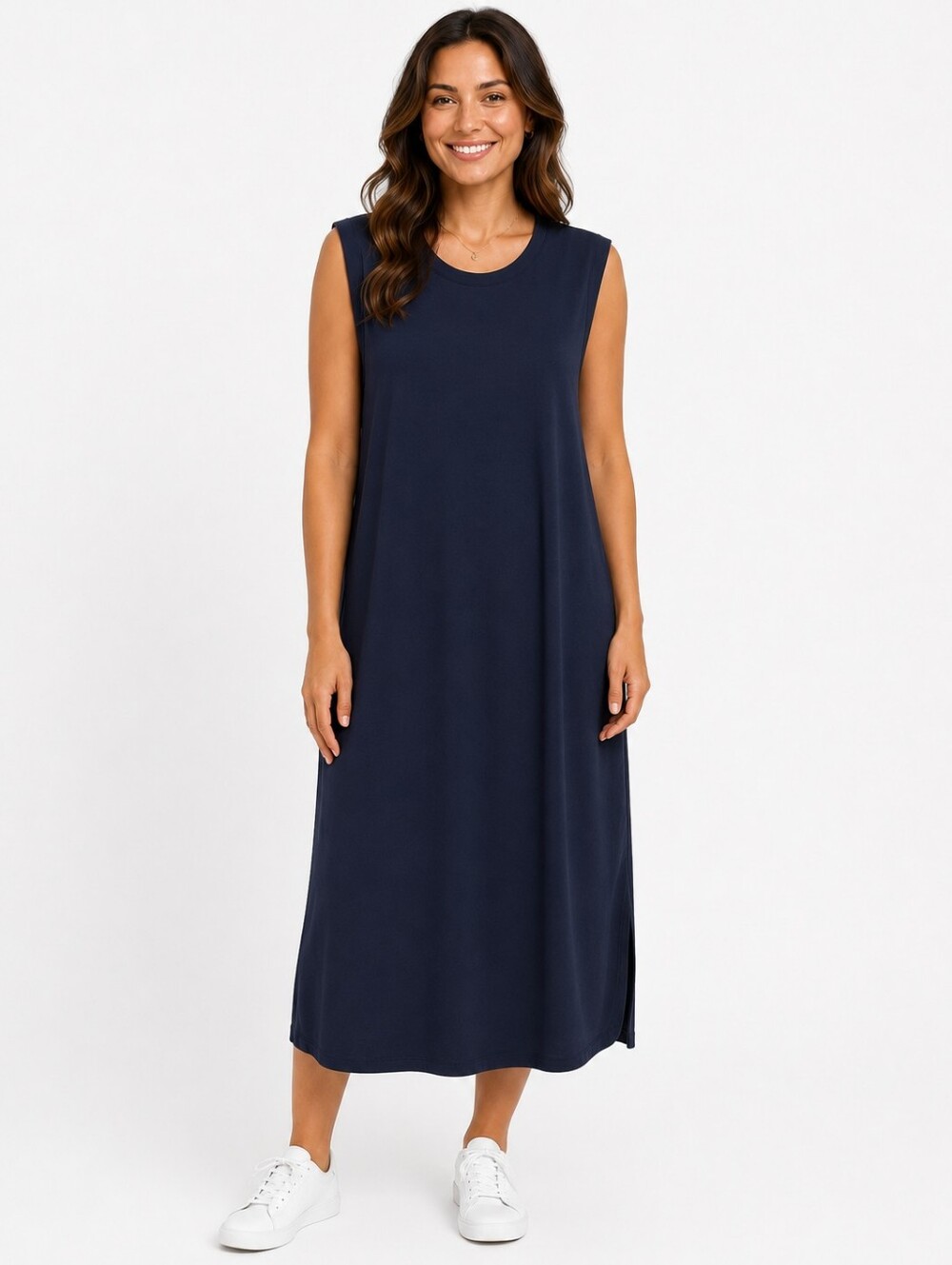 Talbots Sleeveless Navy Knit Maxi Shirt Dress Plus Size 2X Nautical Beach Preppy